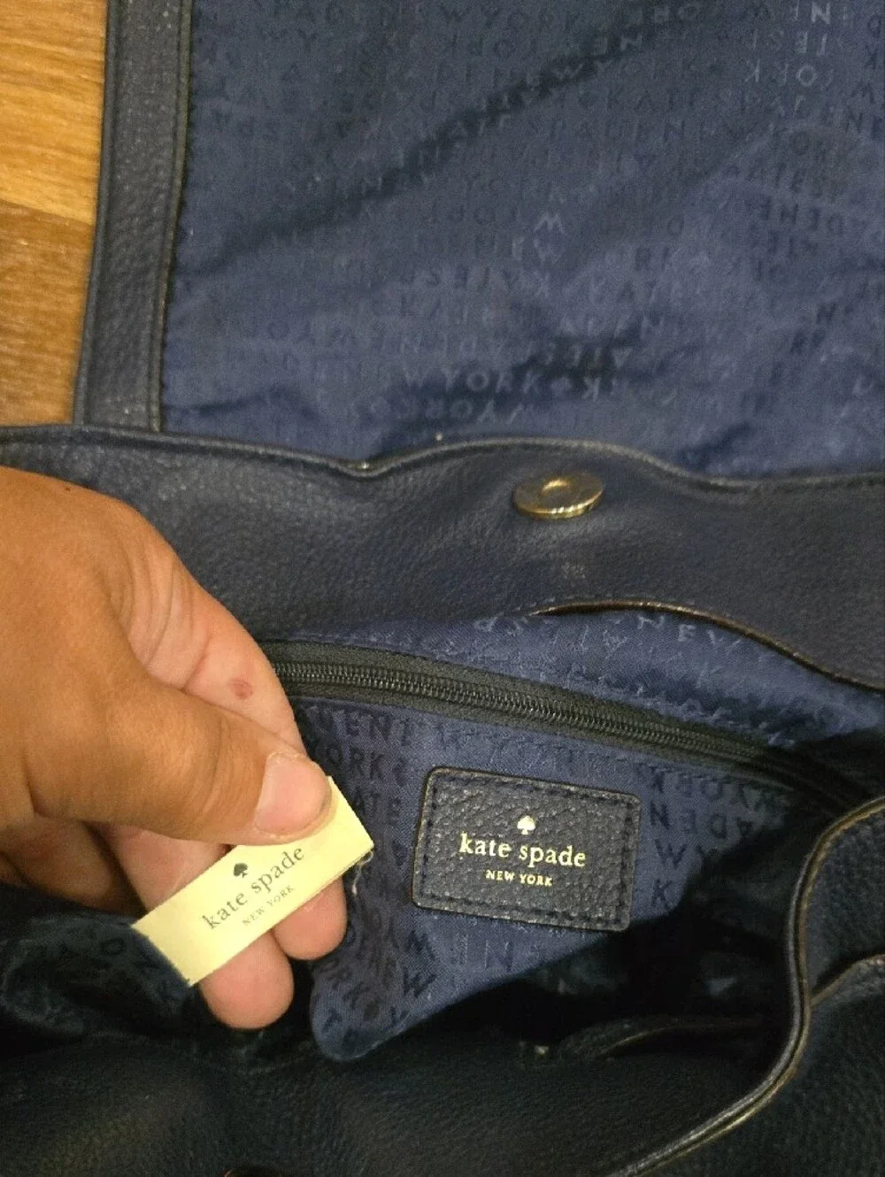 kate spade Navy Leather Drawstring With Gold Accents Backpack